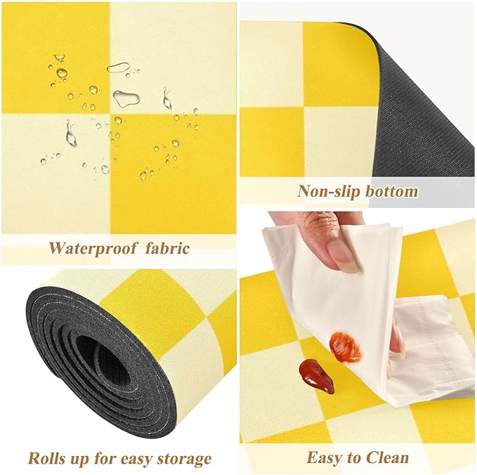 2-in-1 Table Runner Trivet for Hot Dishes Heat Resistant Hot Plate Mat Pad 39x12 Inch Waterproof Table Protector Trivets for Countertop Decorative Checkered Yellow