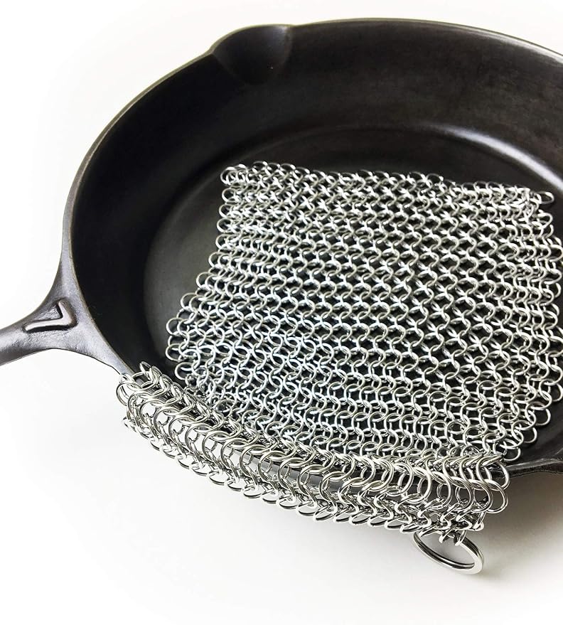 Crisbee Cast Iron Cleaner Combo - Crisbee Stik® & Chain Mail Scrubber - Maintain a Cleaner Non-Stick Skillet - Perfect for Cast Iron and Carbon Steel Cookware