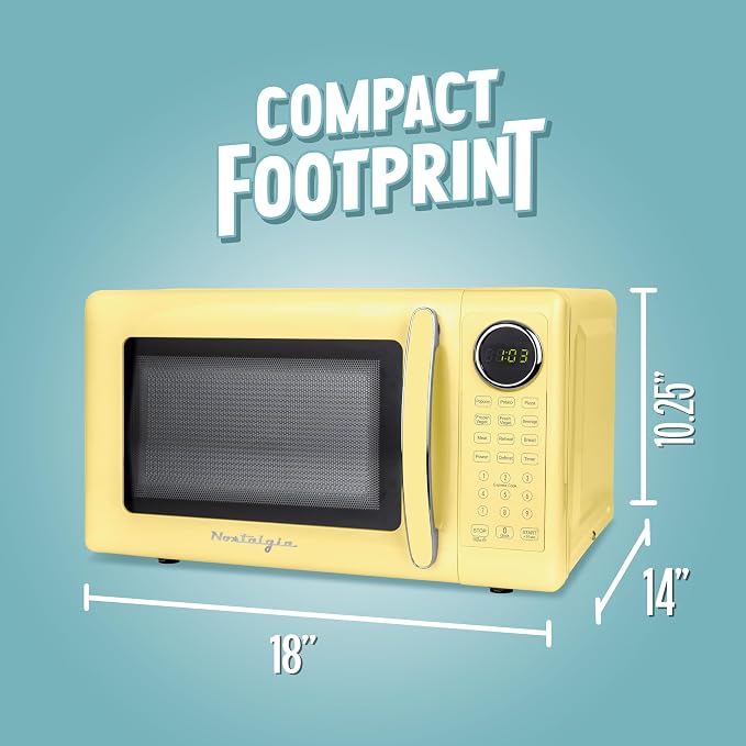 Nostalgia Modern Retro Compact Countertop Microwave Oven - 0.7 Cu. Ft. - 700-Watts with LED Digital Display - Child Lock - Easy Clean Interior - Yellow