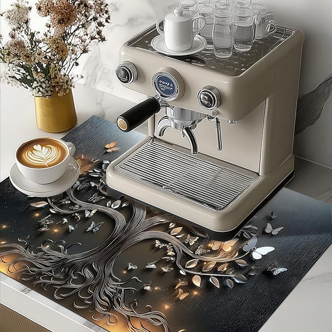 HOMETITUTE Stove Top Cover 28x20 Inch Diatomite Butterfly Tree Relief Kitchen Decor Glass Cooktop Protector Dish Drying Mat Coffee Mat Electric Stove Cover Mat Heat Resistant Pad