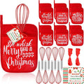 LemonRoad 12 Sets Christmas Whisk Baking Gift Set Xmas Silicone Whisks Oven Mitt Pot Holder Greeting Cards Ribbon Bags for Holiday Kitchen Utensils Cooking Supplies Neighbor Gift(Classic,Red)