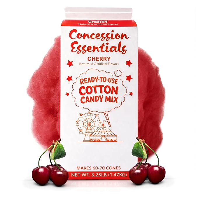Perfectware Concession Essentials Cherry Cotton Candy Mix – Ready-to-Use Floss Sugar for Cotton Candy Machines – Makes 60–70 Cones – 3.25 lb Carton – Carnival Style Cotton Candy Sugar