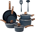 DisDelight Induction Pots and Pans Set Non Stick, Nonstick Granite Kitchen Cookware Sets, Blue Cooking Pans, PFOA & PFOS Free