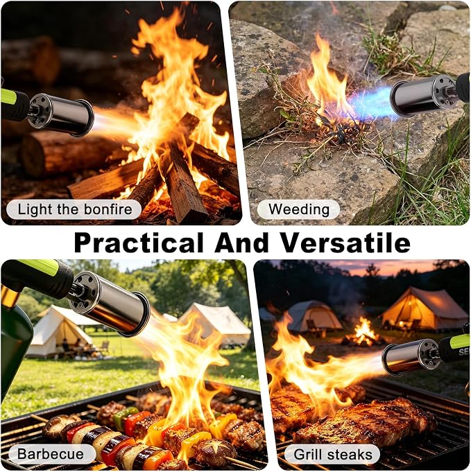 Powerful Propane Torch Gun,Kitchen Cooking Torch With One-Touch Max Fire, Charcoal Lighter with a Safety Lock, Adjustable Blow Torch for Sous Vide, BBQ, Campfire, Fireplace(Tank Not Included)