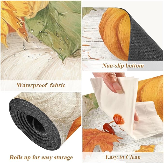 Pumpkin Hummingbird Leaf Trivet Table Runner Heat Resistant 230F for Hot Dishes Pots Plates Kitchen Dining Table Protector Decorative 39.37 X 11.8 Inch