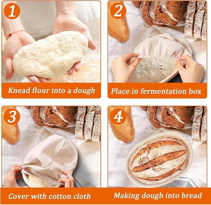 5 Pack Oval Banneton Proofing Basket Set 6 Inch, Natural Rattan Sourdough Bread Baskets with Linen Liners, Mini Dough Baking Bowls for Artisan & Home Bakers (6" Oval, Set of 5)