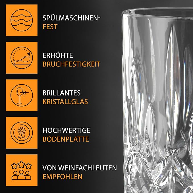 Nachtmann Dancing Stars Bossa Nova Collection, Long Drink Glass Set of 4 Clear Crystal Glass, for cocktails and cold Beverages 14-Ounce, Dishwasher safe