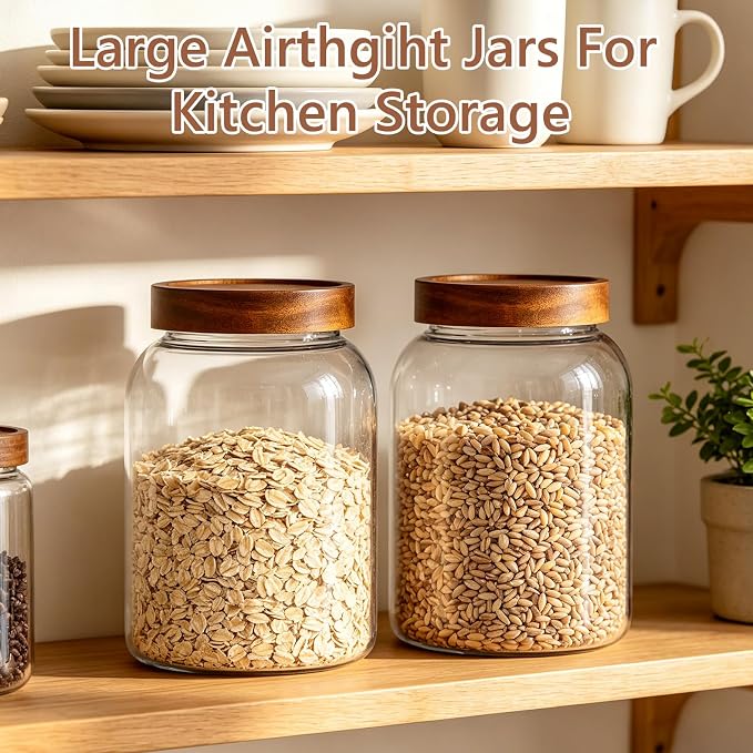 KEYWING 100 fl.oz Large Glass Storage Containers with Lids, 2 Pack Airtight Food Storage Containers, Pantry Organizer for Flour, Sugar, Rice, Eggs, Cereal, Cookies