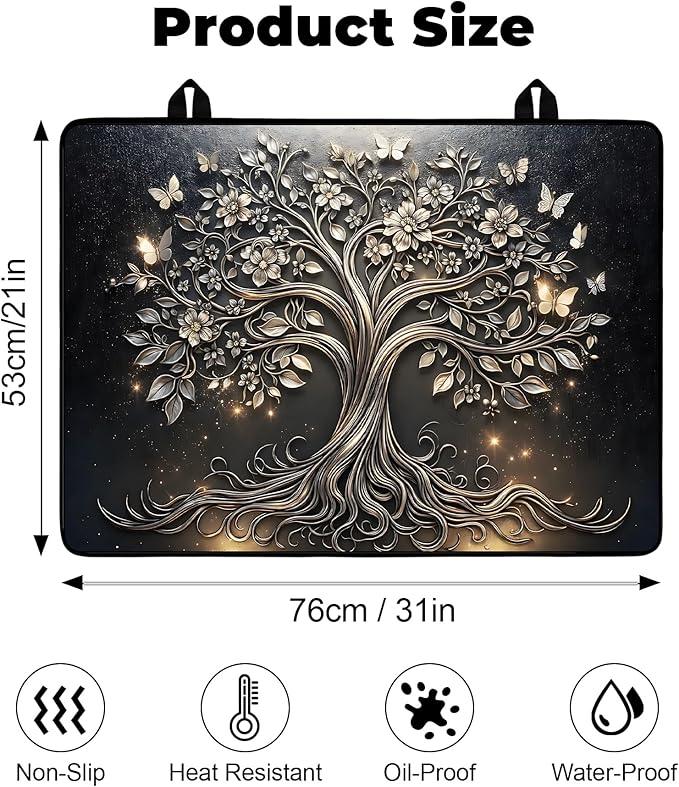 Stove Top Cover- Mat for Electric Stove Protector with Anti-Slip Rubber Coating Dish Drying Mats Scratch-Resistant (Tree, 30" x 21")