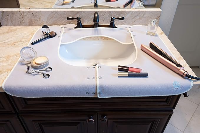 Sink Splash Guard - Home Essentials Faucet Mat for Clean and Dry Bathroom Counter - Absorbent Fast Drying Non Slip Protector - Soft Microfiber with Waterproof Rubber Grip - Washable - Gray