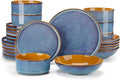 ONION Ceramic Plates and Bowls Sets for 6, 24 Pieces Stoneware Dinnerware Sets for Kitchen, Reactive Glaze Dish Set, Dishwasher and Microwave Safe, Blue