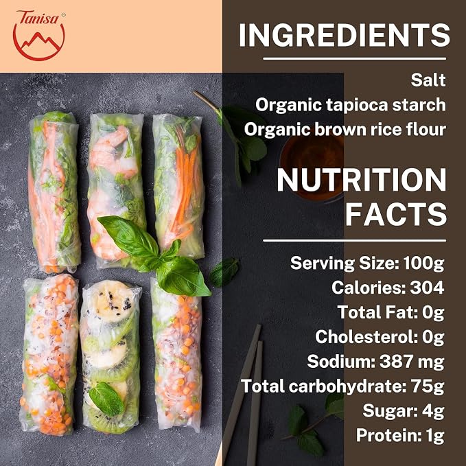 TANISA Organic Brown Rice Paper Wrapper, Healthy Gluten Free Spring Roll Rice Paper Wrappers Fresh Rolls