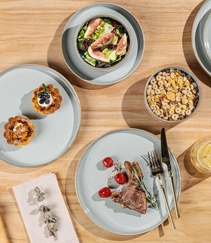TheTerra Ceramic Dinnerware Sets for 8, 24 Pieces Porcelain Lightweight Plates and Bowls Sets, Scratch Resistant Dish Set, Oven & Microwave & Dishwasher Safe, Mist Blue