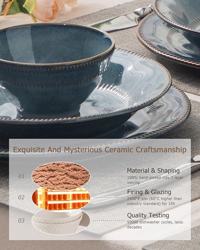 4-piece set, ceramic, natural active glaze plate and bowl set, microwave and dishwasher compatible tableware set, shatterproof and scratch resistant dinner set, irregular edge design, sky blue
