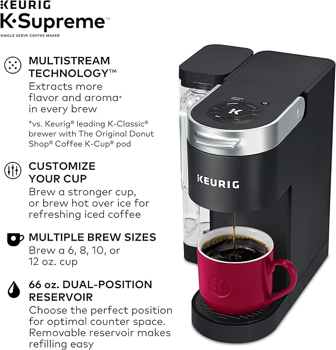 Keurig® K-Supreme Single Serve K-Cup Pod Coffee Maker, MultiStream Technology, Black & Brewer Maintenance Kit, Includes Descaling Solution, Water Filter Cartridges & Rinse Pods