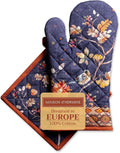 Maison d' Hermine 100% Cotton Oven Mitt & Pot Holder Set (7.5"x13" & 8"x8") Heat Resistant BBQ Cooking Gloves with Loop for Thanksgiving Christmas Decorations Handling Hot Pans (Kelim - Infinity)