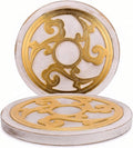 ALLCENER Trivets for Hot Dishes Set of 2, 8 Inch Boho White Washed Wood & Gold Metal Trivet, Heat Resistant Hot Pads for Kitchen Counter and Dining Table, Decorative Pot Holders