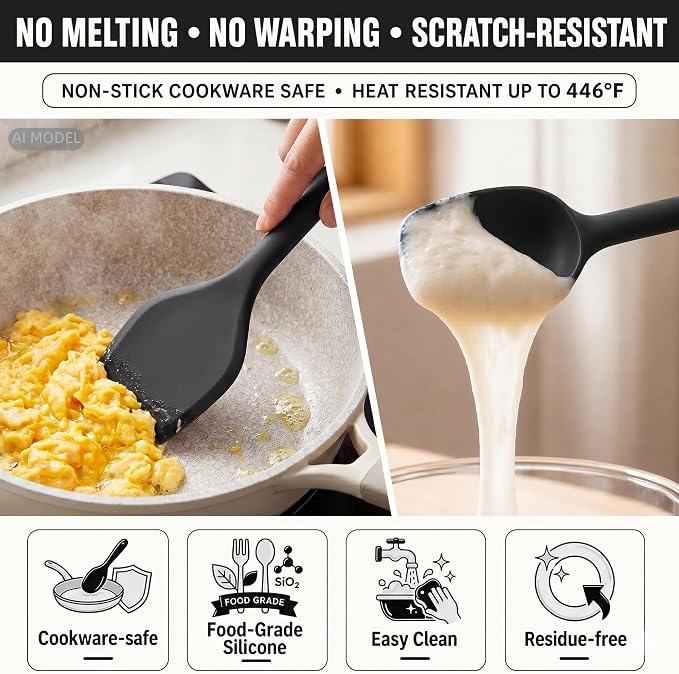 Kitchen Utensils Set,9 PCS Silicone Cooking Utensils Set Spatula Set,Non Toxic Cooking Utensils,Tongs,Spoon,Whisk,Brush,BPA Free Kitchen Gadgets for Non-Stick Cookware,Home Essential(Black-9P)