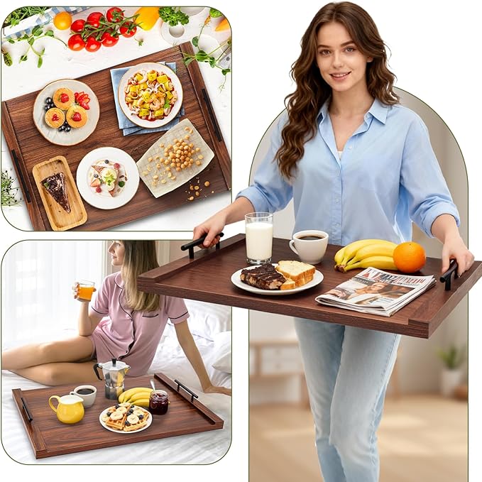 Noodle Board Stove Cover with Handles, Ultra Thick Wood Stove Top Cover Board for Electric/Gas Stove, Counter Space Top Covers Used As Sink Covers & Decorative Tray (Walnut Color)