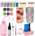 SIECCY Snow Globe Tumbler Kit – 4 Pack 16oz Snow Globe Cups, Pre-Drilled Double Wall Glass, Bamboo Lids, Straws, 13 Glitter Colors, Funnels, Bent Syringe, UV Resin