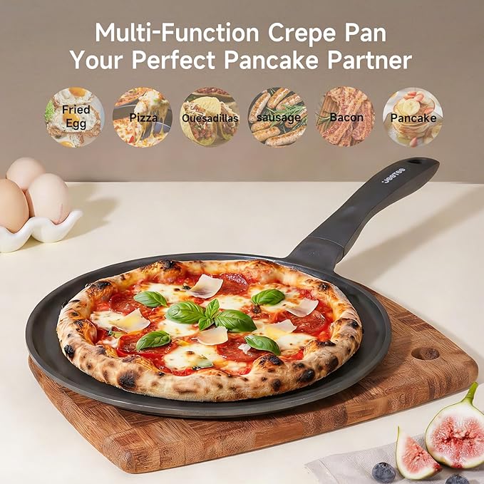 JEETEE Nonstick Crepe Pan, 9.5 Inch Titanium Pancake Pan, Healthy Non-Toxic Flat Tawa Dosa Tortilla Pan for All Stovetops including Induction, PTFE & PFOA Free