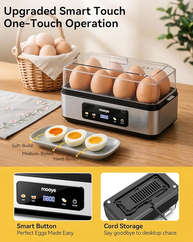 Rapid Egg Cooker for Hard Boiled Eggs, Electric Egg Steamer 3 IN 1 Soft Medium Hard Boiled, Egg Maker with Auto Shut-Off, Egg Boiler for Kitchen Breakfast & Fitness, BPA-Free, Holds 8 Eggs