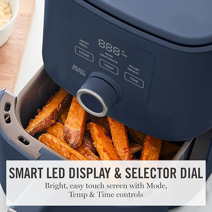 Martha Stewart 6QT Air Fryer, 6-in-1, Bake, Broil, Roast, Air Fry, Dehydrate, Reheat, Ceramic Non-Stick Basket, Crispy Results Fast, 400°F Max Temp, Shake Reminder, Auto Shut-Off, Indigo Blue