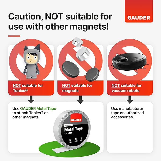 GAUDER Self-Adhesive Magnetic Tape Strong - Foam Adhesive Magnetic Strips for Uneven Surfaces - High Strength Magnet Roll with Enhanced Adhesion and Optimized Force (20 ft x 0.6 in)