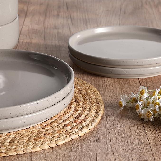 HaWare Stoneware Dinnerware Sets, 24-Piece Plates and Bowls Set for 8, Dishes Set for Home Restaurant, Speckled Cream Coffee