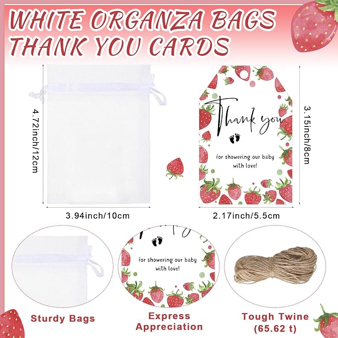 Pickmesh 25 Sets Sweet Strawberry Baby Shower Shot Glasses for Guests Include Acrylic Clear Shot Glasses Sweet Barry Cards Organza Bags Favors for Gender Reveal Party Supplies