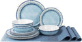 AELS Melamine Dinnerware Set of 12 Pcs Dinner Dishes Set with 4 Placemats for Indoor and Outdoor Use, Dishwasher Safe, Lightweight Unbreakable, BPA Free, Light Blue