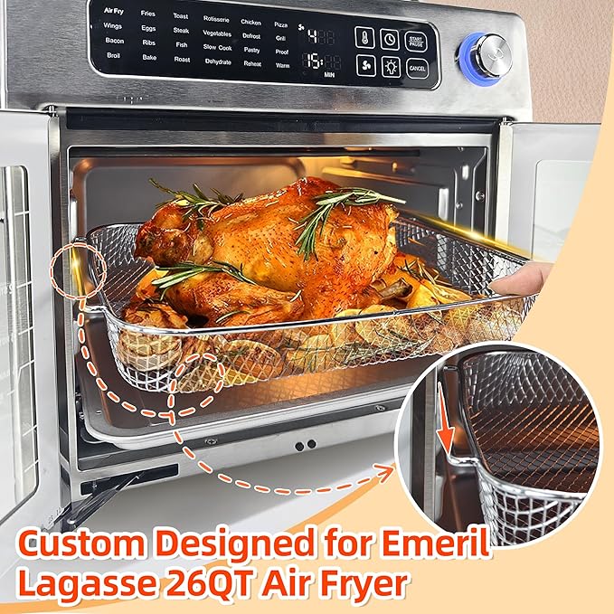 Air Fryer Accessories for Emeril Lagasse 26 Qt Extra Large Air Fryer, Air Fryer Basket with 100 Pcs Parchment Paper Sheets for Emeril Lagasse 26 Qt Toster Oven