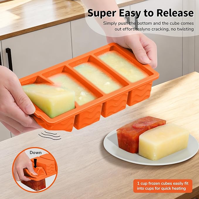 Doasuwish 3-Pack Silicone Freezer Trays with Lid,2 Large 2-Cup(500ml)&4 Medium 1-Cup(125ml)&6 Small 1/2-Cup(75ml) Soup Freezer Container Molds,Ice Cube Tray For Meal Prep&Freezing Soup,Stews,Sauces