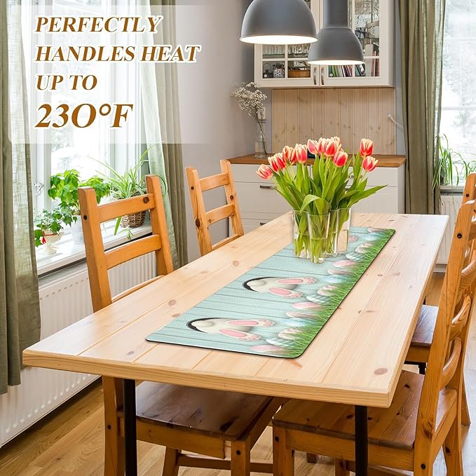 senya Easter Trivet Table Runner 40 Inches Long Easter Bunny Bottom with Pink and Blue Eggs Heat Resistant Hot Pad Multi Purpose Mat for for Hot Pots Pans Kitchen Countertops, B01C23045