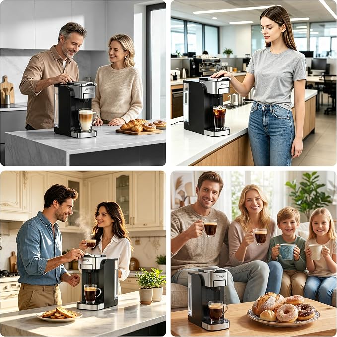 KOTLIE Single Serve Coffee Maker for K*cup/Nes Original/D*G Capsules and Ground Coffee, 50 Oz Removable Reservoir, up to 12oz Cup Sizes,Ideal for Kitchens, apartments, dorm rooms and Offices (CM-827)