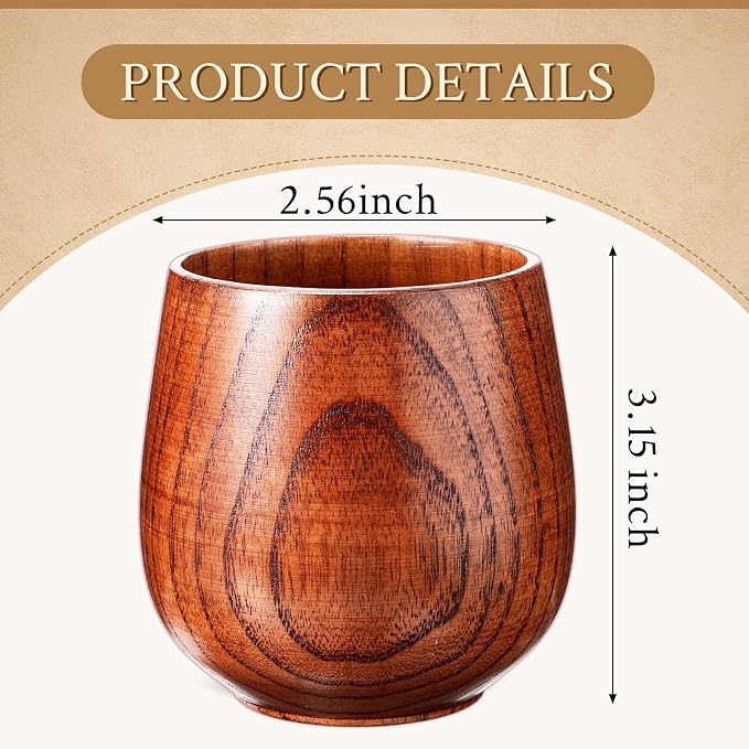 Gerrii 10 Pieces Wooden Tea Cup Wood Coffee Mug Water Japanese Solid Drinking Teacup Glass for Wine, Beer, Milk, Hot Drinks, 6 oz
