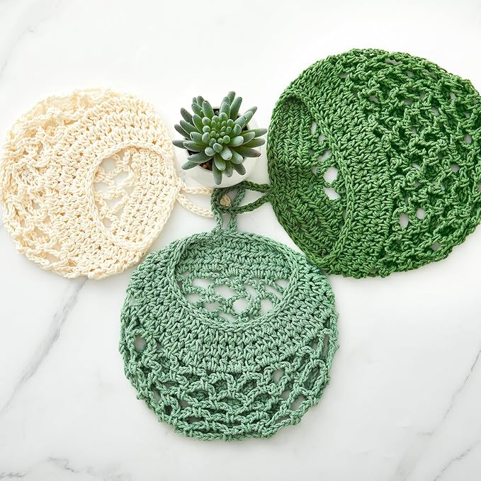 Honeydak Boho Decor Hanging Wall Baskets for Kitchen 3 Pack Teardrop Baskets with Hooks Storage Fruit Onion Vegetable Potato for Home 3 Sizes(Spring Color,Crochet,Cotton Rope)
