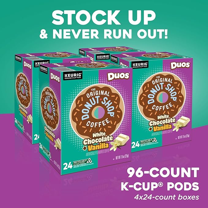 The Original Donut Shop Duos White Chocolate + Vanilla, Keurig Single Serve K-Cup pods, 96 Count