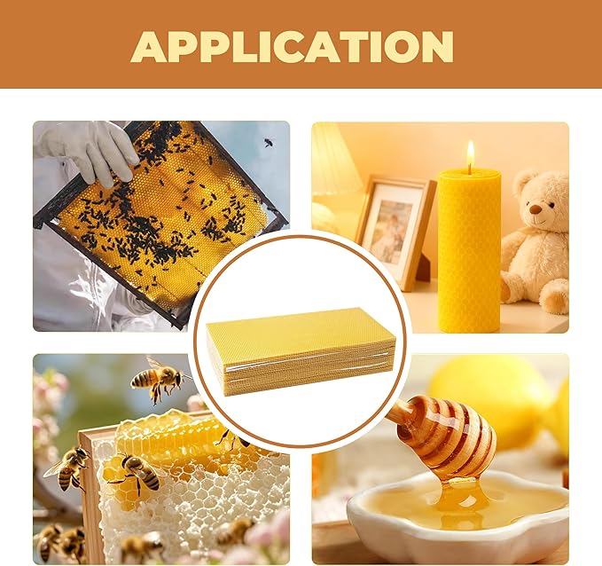 QalryXen 30Pcs Beeswax Foundation Sheets, Natural Honeycomb Wax Sheets for Beekeeping Frames, Easy to Roll for DIY Candle Making & Crafts, 7.7 × 16.3 Inch