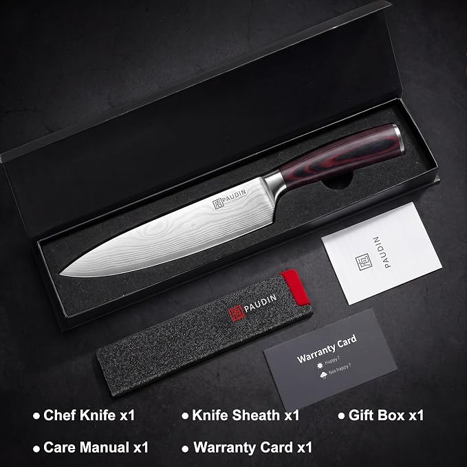 PAUDIN Chef Knife, 8 Inch High Carbon Stainless Steel Sharp Kitchen Knife with Ergonomic Handle, Gift Box for Family & Restaurant