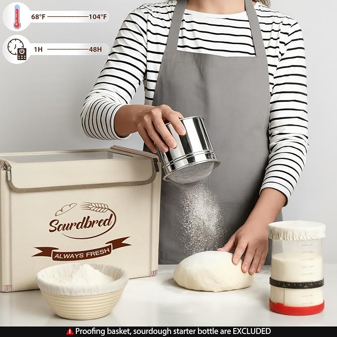 Extra Large Folding Bread Proofing Box, Dough Proofer 68-104°F Temp Control 1-48H Timer, Sourdough Starter Warmer with Metal Rack, Foldable Proofing Basket for Baking Pizza Yogurt Soften Butter Choc