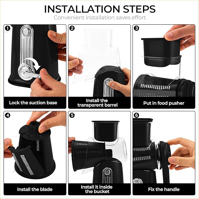 SUSTEAS Breakfast Prep Bundle 9-Capacity Rapid Egg Cooker (Soft/Medium/Hard, Timer, Voice Prompts) and Rotary Cheese Grater (5 Blades, Suction Base, Blade Storage Box) – Premium Black