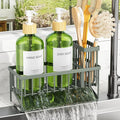 Cisily Sage Green Kitchen Dish Soap Dispenser, 16 fl Oz Dual Kitchen Soap Dispensers with Sponge Holder, Customized Stainless Steel Kitchen Soap Dispenser Set, Modern Hand and Dish Soap Bottle Set