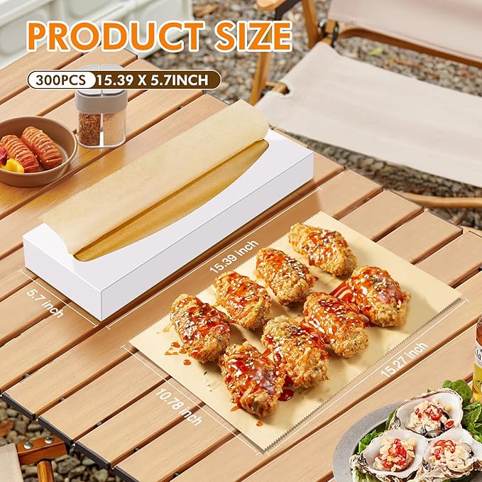 Pop-Up Parchment Paper Sheets 300pcs,10x15inch Easy Pull Baking Paper, Non-Stick Greaseproof Pre-Cut Parchment for Baking, Air Fryer & Food Wrapping, Unbleached Brown(300, 10.7x15 Inch)