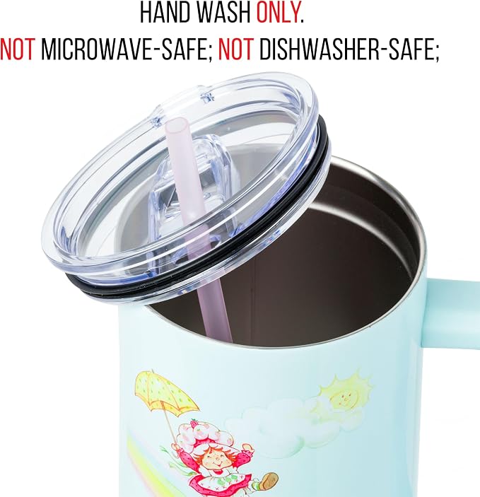Silver Buffalo Strawberry Shortcake and Custard Double Walled Stainless Steel Tumbler with Handle, Fits in Standard Cup Holder, 40 Ounces