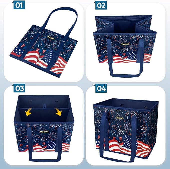 BALEINE 1Pk Reusable Grocery Bags, Foldable Shopping Bags for Groceries with Reinforced Bottom & Handles (Freedom Celebration)