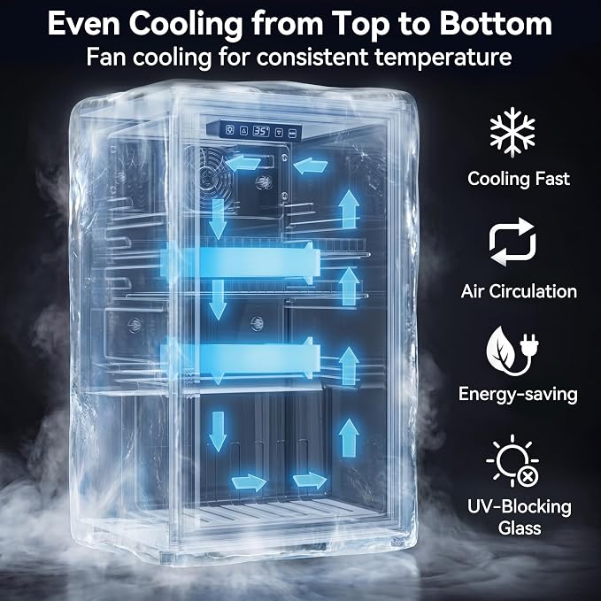 Tehanld 2.5 Cu.Ft Beverage Fridge, Beverage Fridge With Glass Door, Beverage Cooler Refrigerator, Wine Drink Beer Cooler, Adjustable Shelves & Digital Temperature Display, 22 Bottle 96 Can