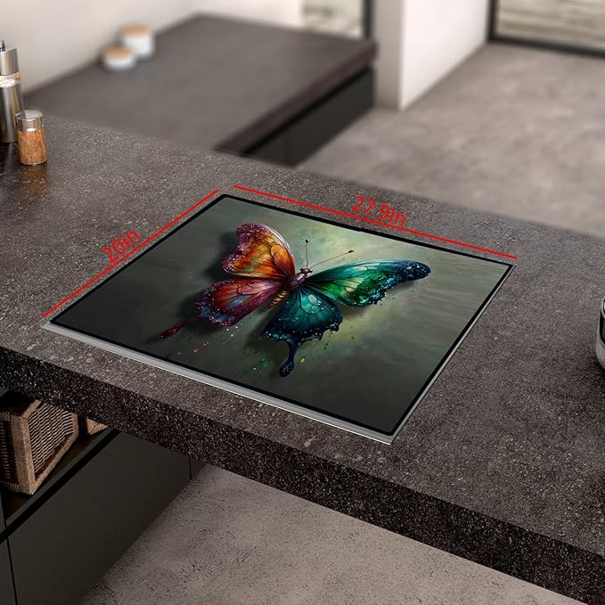 Stove Cover Stove Covers For Electric Stoves Foldable Multipurposeglass Top Protector Thick Natural Rubber Anti-Slip Coating Expands Usable Space (27.9inx20in) (butterfly33)