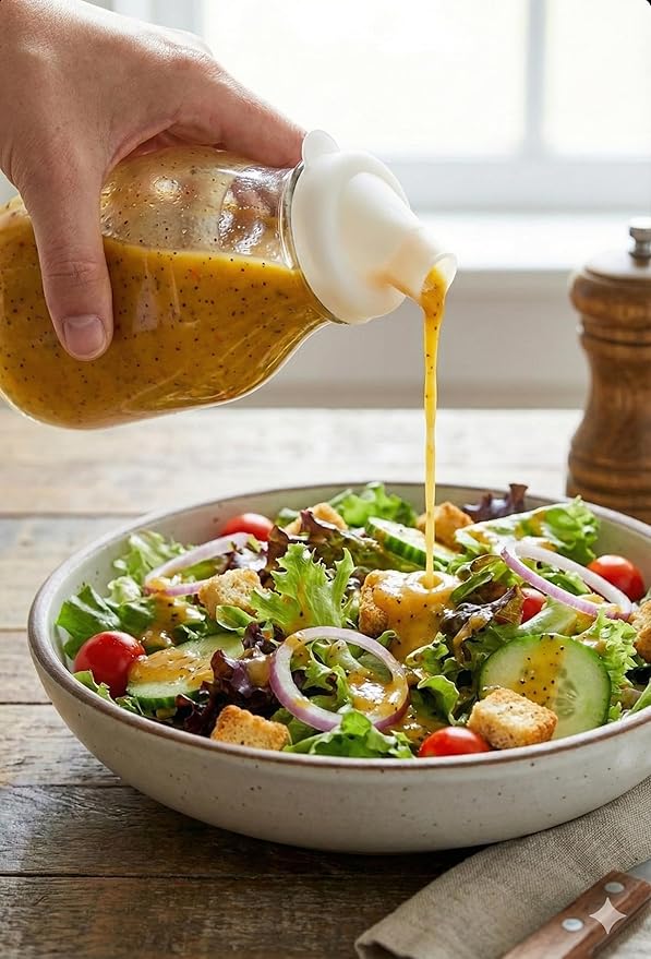 kitchentoolz 16oz Salad Dressing Shaker Bottle – Glass Bottle Salad Dressing Dispenser Container with Tamper-Proof Lid – 4 Pack