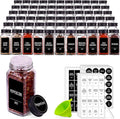 Churboro 66 Spice Jars with 547 Labels- Glass Spice Jars with Black Metal Caps, 4oz Empty Spice Containers with Shaker Lids, Funnel, Chalk Pen, Square Seasoning Bottles for Spice Rack, Drawer, Cabinet